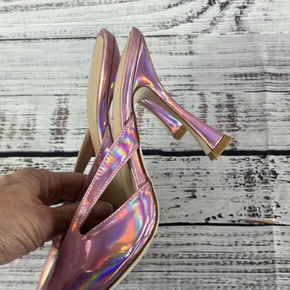 Vivian NY Pink Iridescent Ultra Heels Pumps Mules Shoes size 7.5 M Prom Wedding - Picture 8 of 16